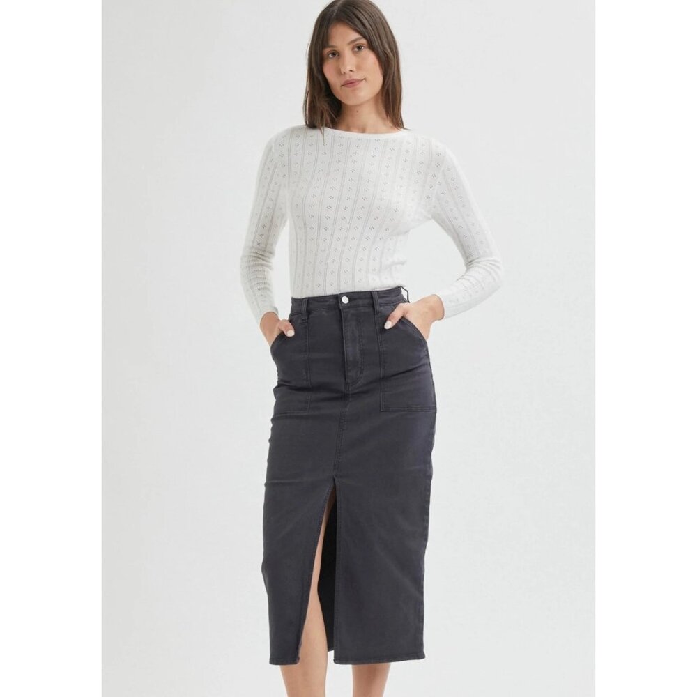 Rolla's Jeans Taper Skirt Washed Black Cotton Midi Size 32 New With Tag - Picture 5 of 7